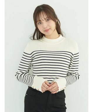 earth music&ecology ゴールド釦スリーブリブプルオーバー Border