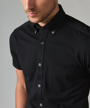 GOTAIRIKU 【吸汗速乾】クールマックス鹿の子 半袖ビズシャツ_ボタンダウン ブラック系