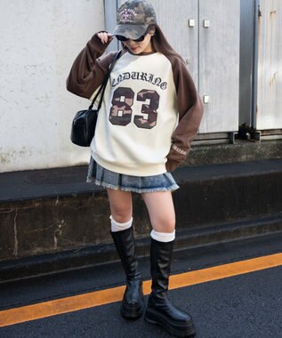 WEGO 【裏起毛】迷彩ワッペンラグランスウェット ブラウン