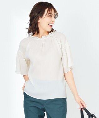any SiS 【洗える】サテンドビーフリルネック ブラウス