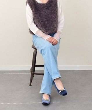 Bridget Birkin 【PARADIS COULEUR】スクエアトウメタルリボンバレエシューズ ネイビー雑材