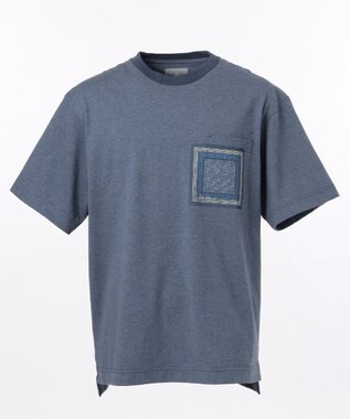 JOSEPH ABBOUD MOUNTAIN 【SPACE】OG綿スクエアドットプリント ポケTシャツ ネイビー系