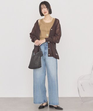 AMERICAN HOLIC メタルボタンシアーVネックカーディガン Brown