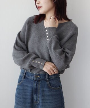 Green Parks もちやわ袖釦ドルマンニットプルオーバー Gray Mixture