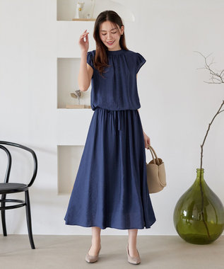 Tiaclasse 【洗える】フリル袖ワンピース ブルー
