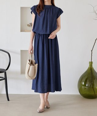 Tiaclasse 【洗える】フリル袖ワンピース ブルー