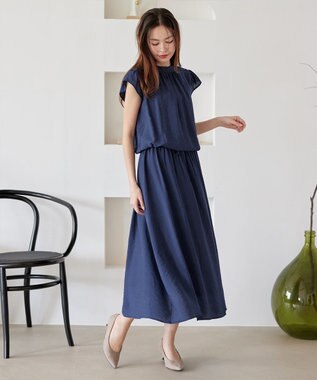 Tiaclasse 【洗える】フリル袖ワンピース ブルー