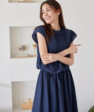 Tiaclasse 【洗える】フリル袖ワンピース ブルー