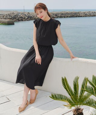 Tiaclasse 【洗える】フリル袖ワンピース ブラック