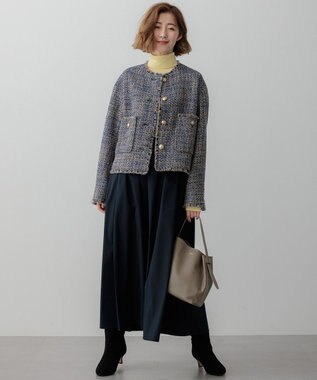 23区 【洗える】ブライトタフタ ギャザー スカート ネイビー系