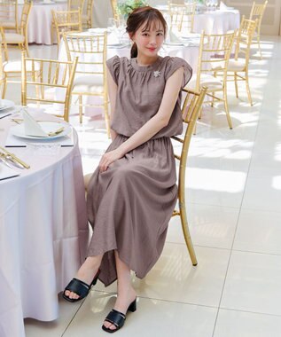 Tiaclasse 【洗える】フリル袖ワンピース モカ