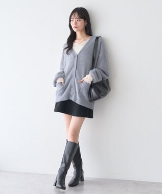 earth music&ecology ラメミニシャギーＶネックカーディガン Charcoal Gray