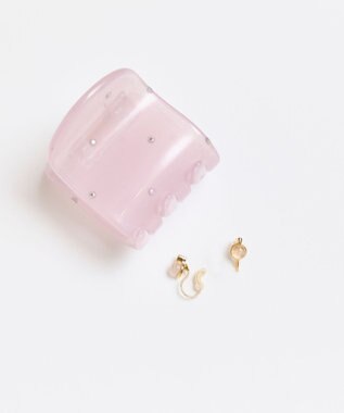Phoebe <オンワード限定セット>【痛くないシリーズ】ミルキースタッズミニバンスクリップ×パワーストーンイヤリング ピンク