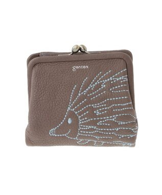 genten×LISA LARSON ソフト刺繍口金二つ折り財布「はりねずみ」, グレー, フリー