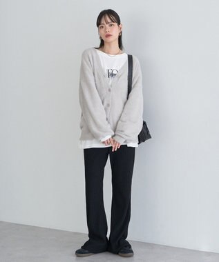 earth music&ecology ラメミニシャギーＶネックカーディガン Light Gray
