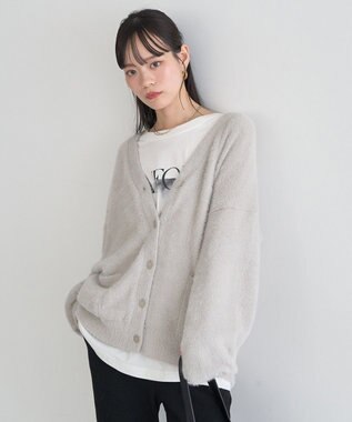 earth music&ecology ラメミニシャギーＶネックカーディガン Light Gray