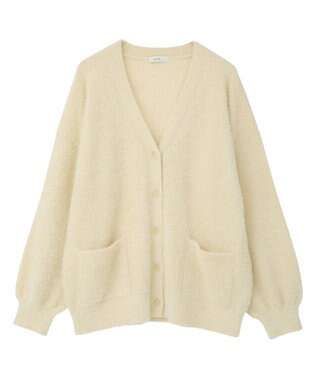 earth music&ecology ラメミニシャギーＶネックカーディガン Ivory