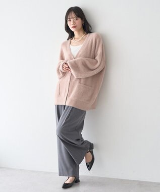 earth music&ecology ラメミニシャギーＶネックカーディガン Light Pink