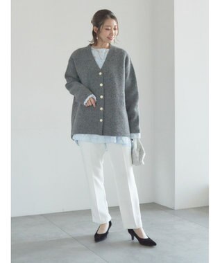 Te chichi 起毛ミドルVネックカーディガン チャコールグレー