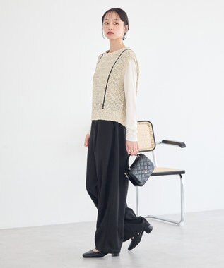 earth music&ecology 配色ラインＭＩＸニットベスト Beige