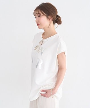 earth music&ecology 【綿100％】フレンチスリーブプリントＴシャツ Off White