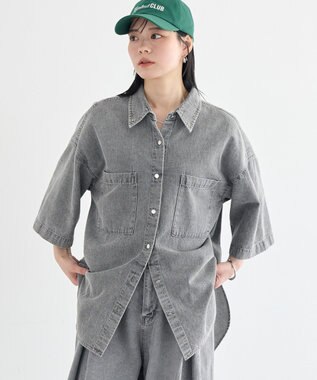 earth music&ecology 5分袖デニムシャツ Black