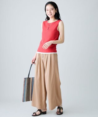ANY 【2SET】ツインセットヘンリーネックタンクトップ レッド×オフ