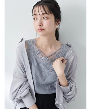 earth music&ecology 総レースキャミソール Blue