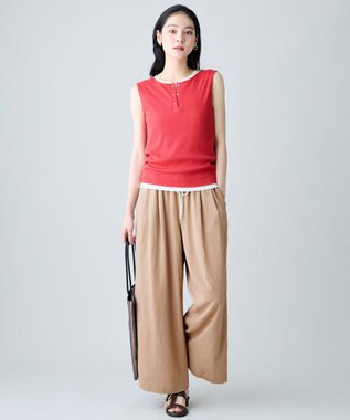 ANY 【2SET】ツインセットヘンリーネックタンクトップ レッド×オフ