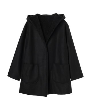 Green Parks ２ｗａｙフード裏ボアミディ丈コーディガン Black