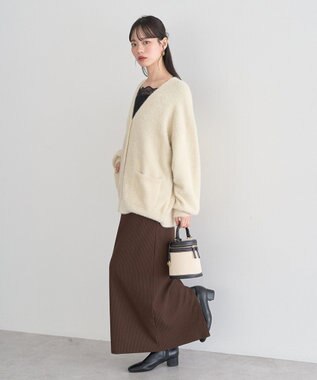 earth music&ecology ラメミニシャギーＶネックカーディガン Ivory