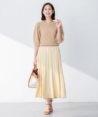 組曲 L 【洗える】CHAIギャザースリーブ ニット ベージュ系