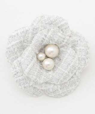 組曲 ツイードパールコサージュ ライトグレー系