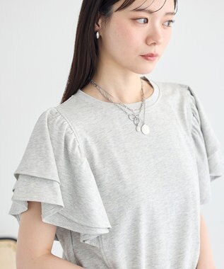 earth music&ecology フリルスリーブプルオーバー Gray Mixture