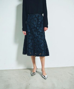 GRACE CONTINENTAL ローズレーススカート ネイビー