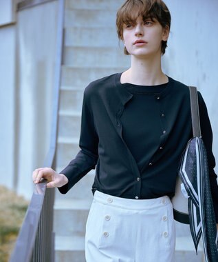 【洗える】RAYON ELITE STRETCH クルーネック カーディガン