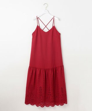 ANY SIS L 【洗える】カットワークエンブロイダリー ワンピース レッド