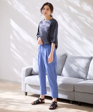 ANY 【ウエストゴム/ストレッチ/セットアップ可】イージィケアストレッチテーパードパンツ ブルー