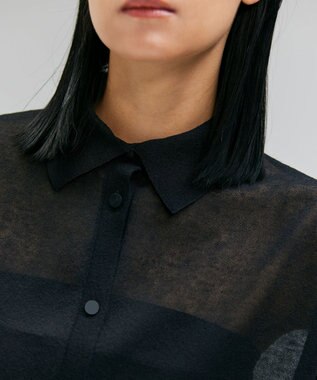 BEIGE， 【洗える・Oggi10月号掲載】MILANO / リネン混シアーポロカラーニット Black