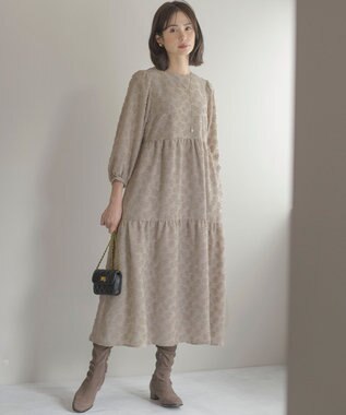 組曲 S カットジャカードティアードワンピース ベージュ系