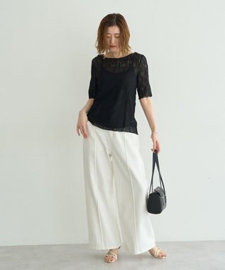 YECCA VECCA 5分袖レースシアートップス Black