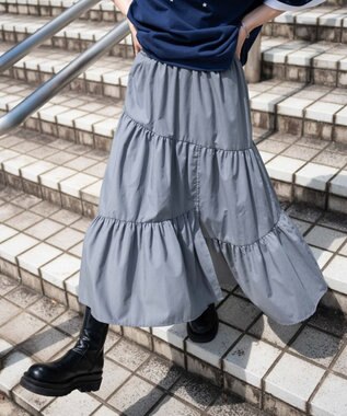 WEGO 【ウエストゴム】ランダムフリルロングスカート グレー