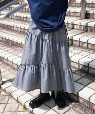 WEGO 【ウエストゴム】ランダムフリルロングスカート グレー