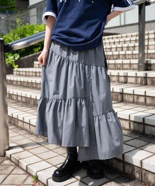 WEGO 【ウエストゴム】ランダムフリルロングスカート グレー