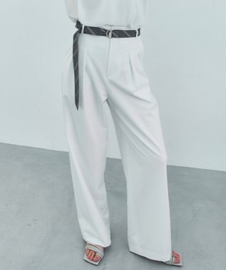BEIGE， ZEPHYR / ベルト付き 2タックワイドパンツ Ecru