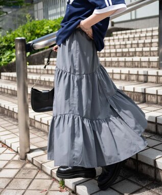 WEGO 【ウエストゴム】ランダムフリルロングスカート グレー