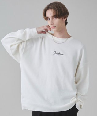 WEGO 【ユニセックス着用ITEM/SMLサイズ展開】アクセ付きワンポイントニットプルオーバー オフホワイト