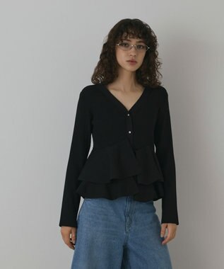 GRACE CONTINENTAL ペプラムニットカーディガン ブラック