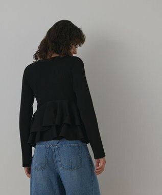 GRACE CONTINENTAL ペプラムニットカーディガン ブラック