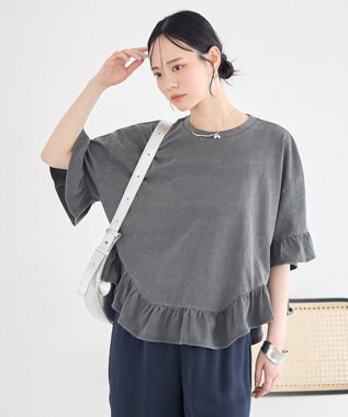 earth music&ecology ピグメントフリルTシャツ Charcoal Gray